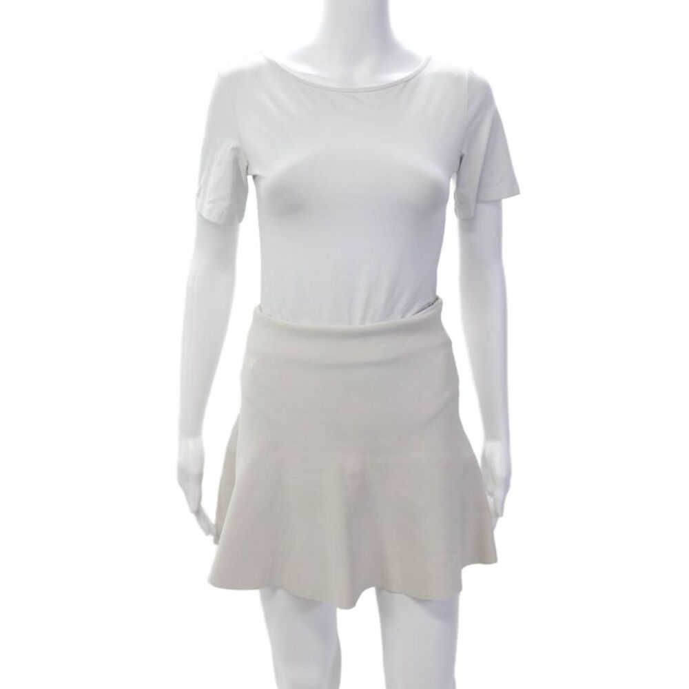 MRZ Womens Folded Waist Detail Stretch Mini Skater Skirt Light Beige Size S